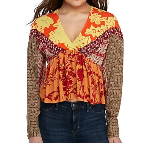 Free People Tops - Free People Aloha State Of Mind Blouse V Neck Dolman Sleeve Small Yellow Orange